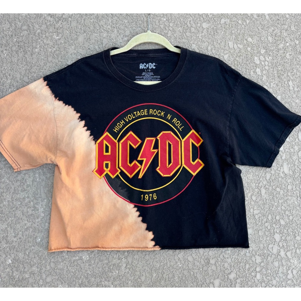 AC DC Women's T-shirt Cropped Tie Dye Band Tee Size Large